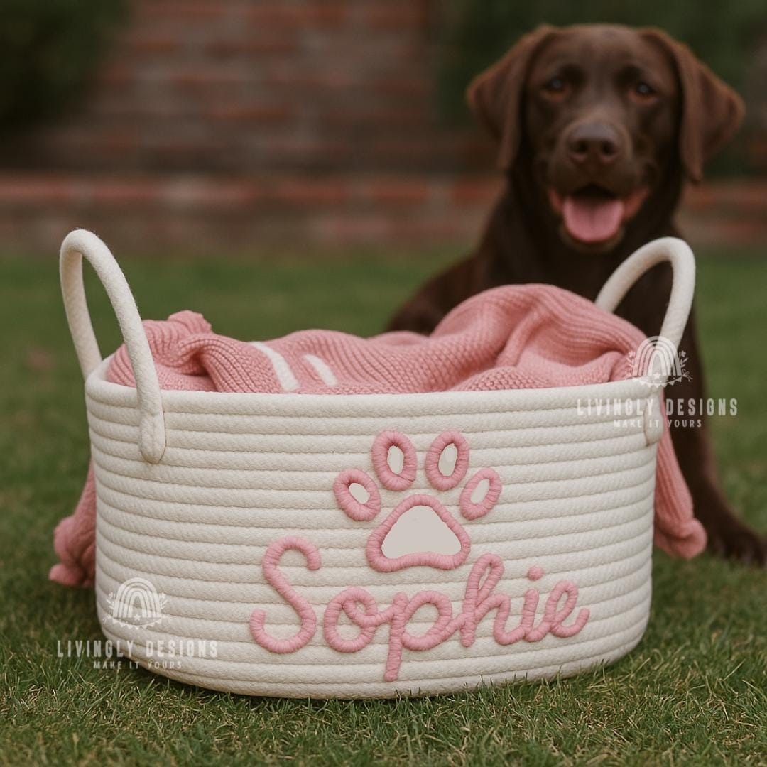 Custom Pet Name Toy Storage Basket | Dog or Cat Pet Toy Storage Bin | Embroidered Pet Gift | Personalized Dog Basket | Home Organizer Gift