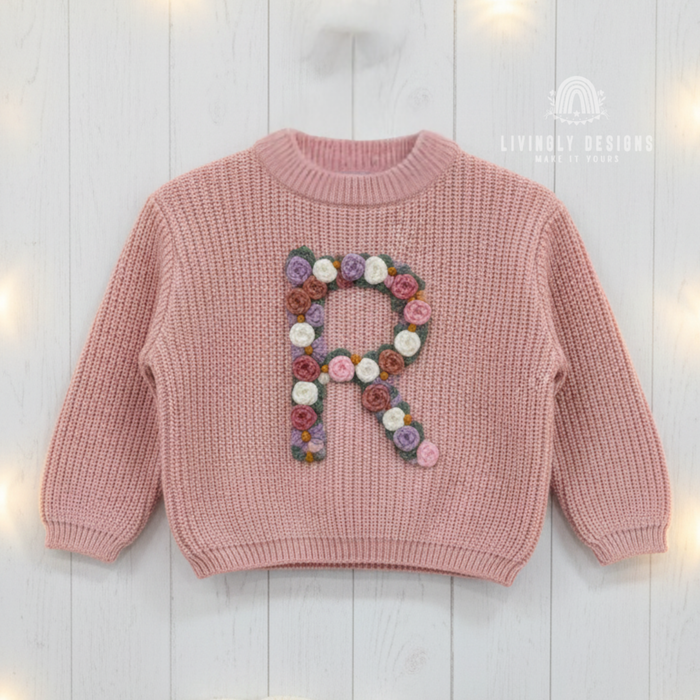 Custom Letter Floral Monogram Kids Jumper