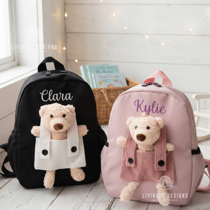 Personalized Teddy Bear Backpack Machine Embroidered Kids School Bag