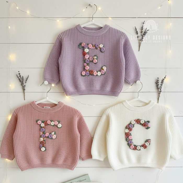 Custom Letter Floral Monogram Kids Jumper
