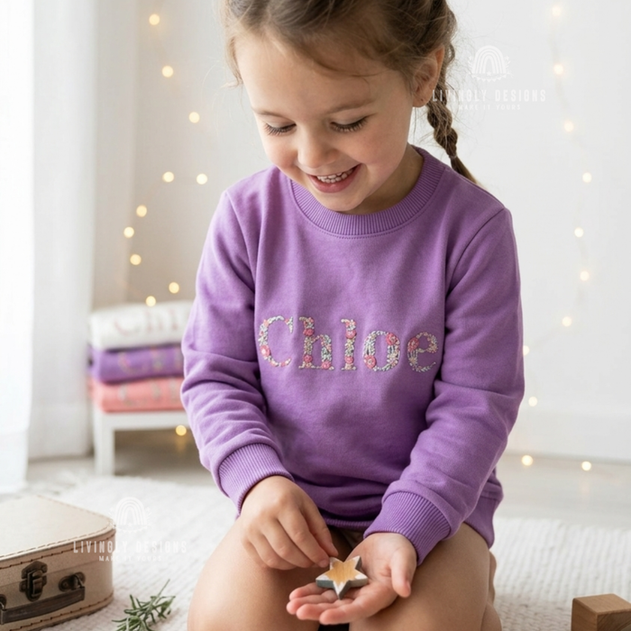 Personalized Floral Name Embroidered Kids Sweater