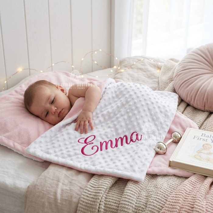Custom Embroidered Baby Bubble Blanket with Satin Edge