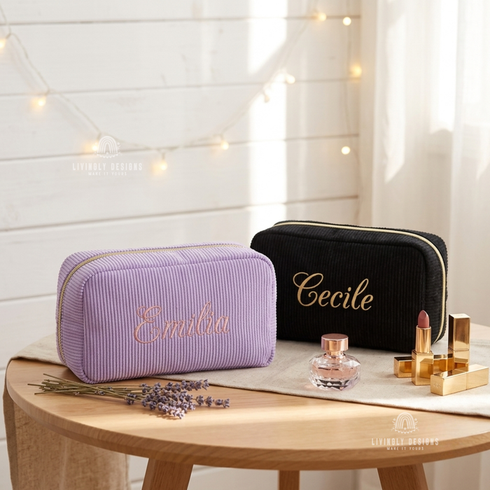Embroidered Corduroy Makeup Bag