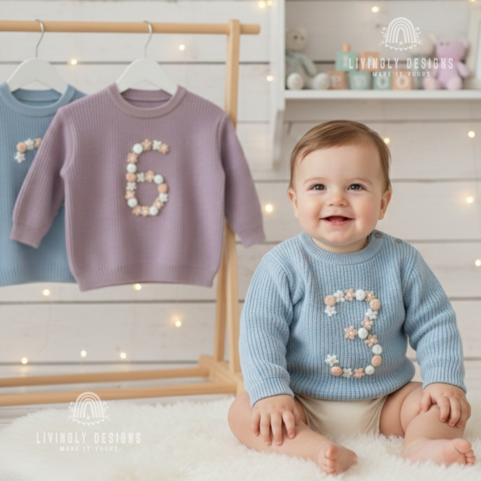 Custom Floral Number Sweater: Kids, Toddlers & Babies Pastel Number Keepsake Jumper