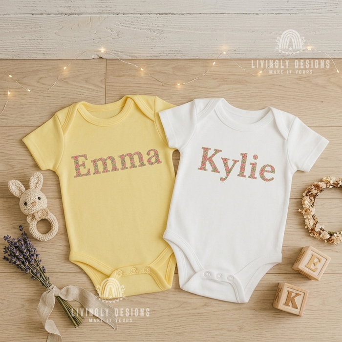 Custom Embroidered Floral Initial Onesie Romper
