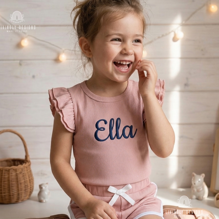 Personalized Embroidered Name Ruffle Top & Shorts