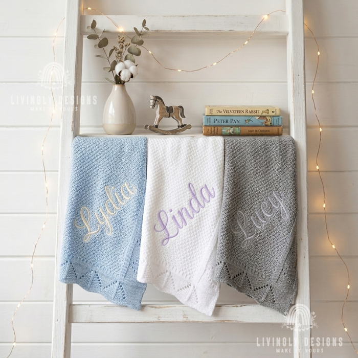 Personalized Knit Baby Blanket with Embroidered Name