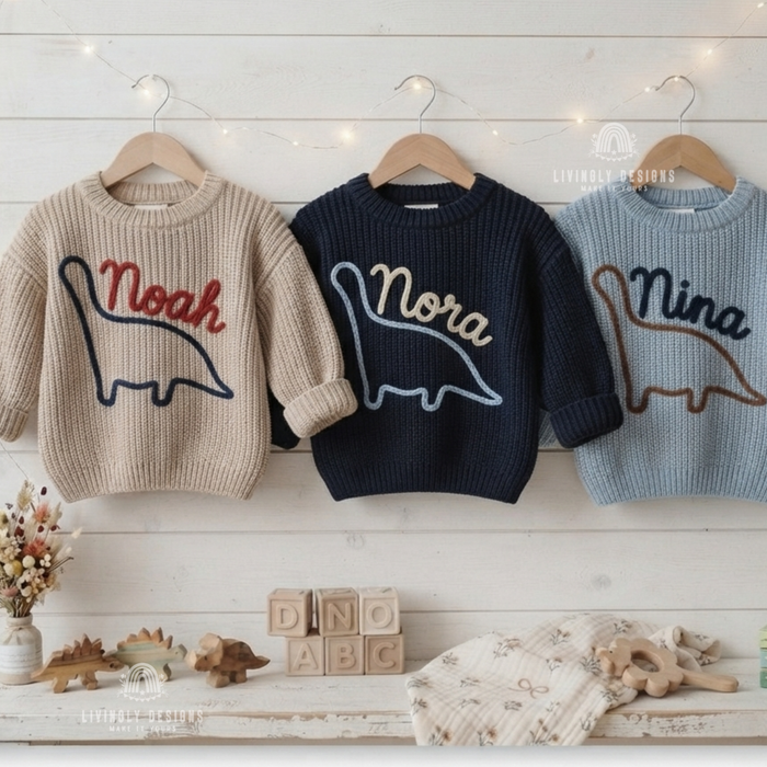 Custom Name Dinosaur Kids Sweater