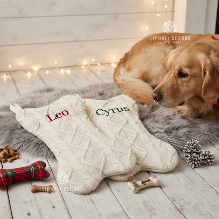 Custom Embroidered Dog Bone Christmas Stocking