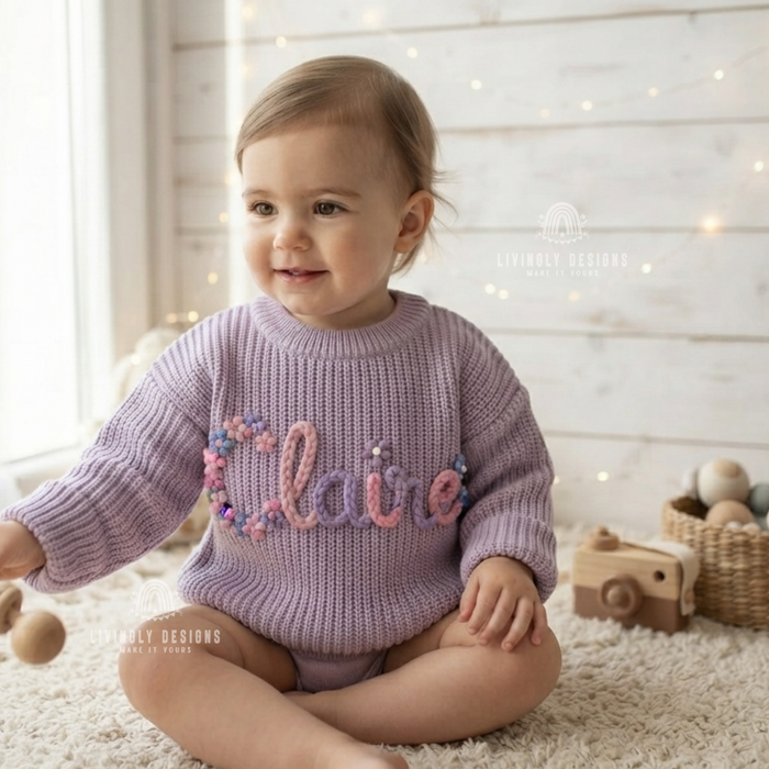 Floral Name Embroidery Custom Toddler Jumper