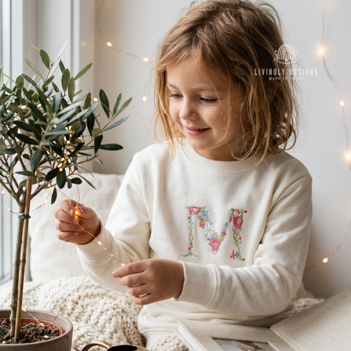 Personalized Floral Name Embroidered Kids Sweater