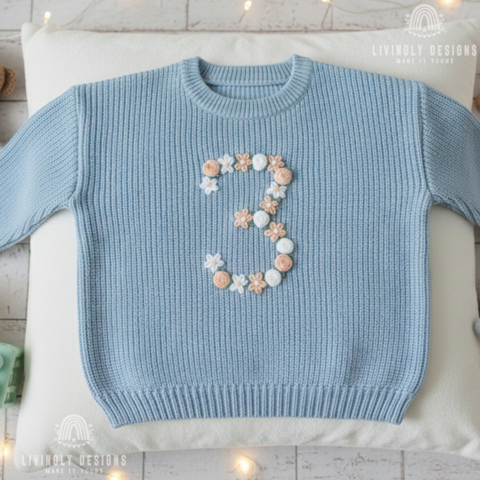Custom Floral Number Sweater: Kids, Toddlers & Babies Pastel Number Keepsake Jumper