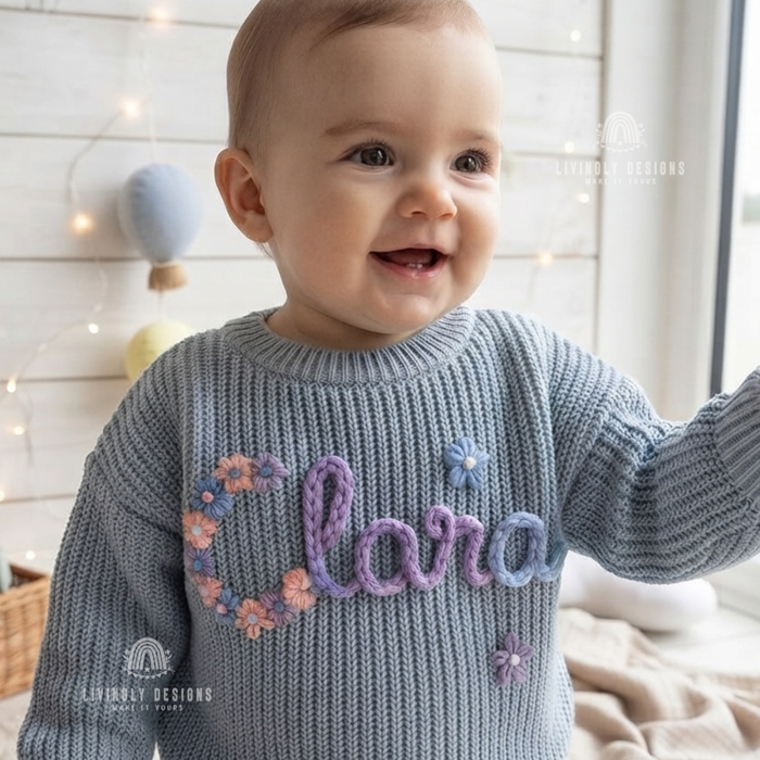 Floral Name Embroidery Custom Toddler Jumper