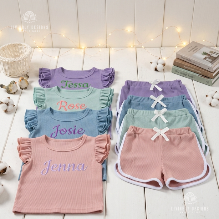Personalized Embroidered Name Ruffle Top & Shorts