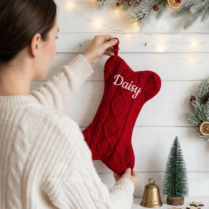 Custom Embroidered Dog Bone Christmas Stocking