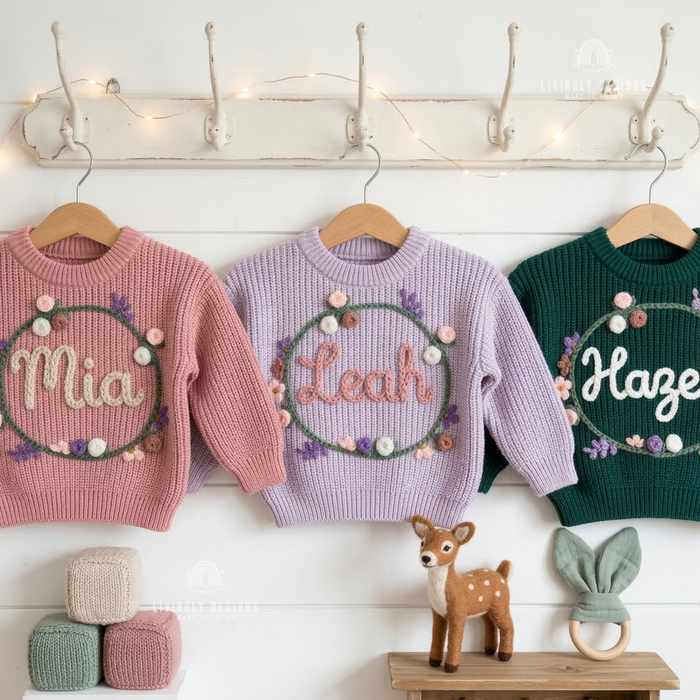 Hand Embroidered Floral Wreath Baby Sweater
