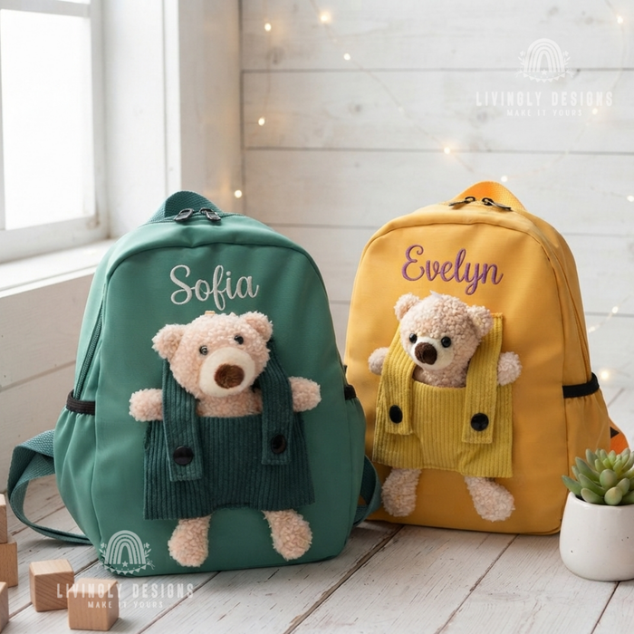 Personalized Teddy Bear Backpack Machine Embroidered Kids School Bag