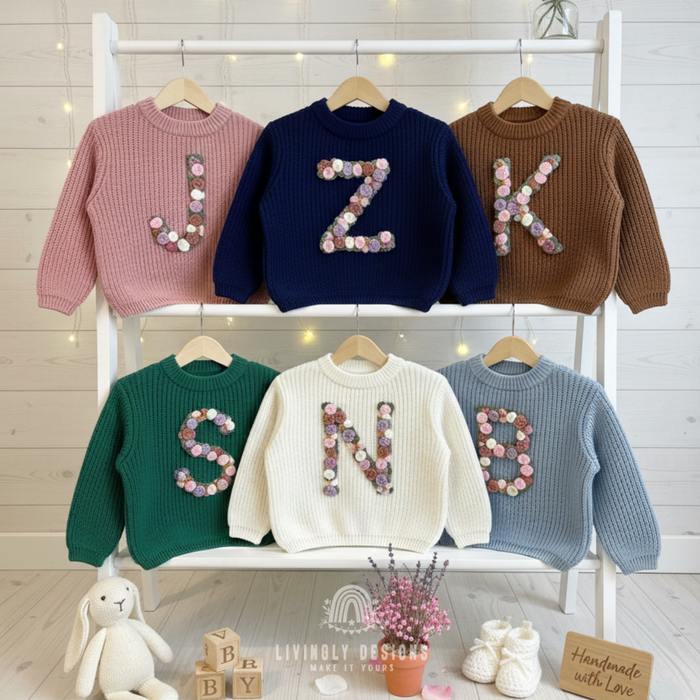 Custom Letter Floral Monogram Kids Jumper