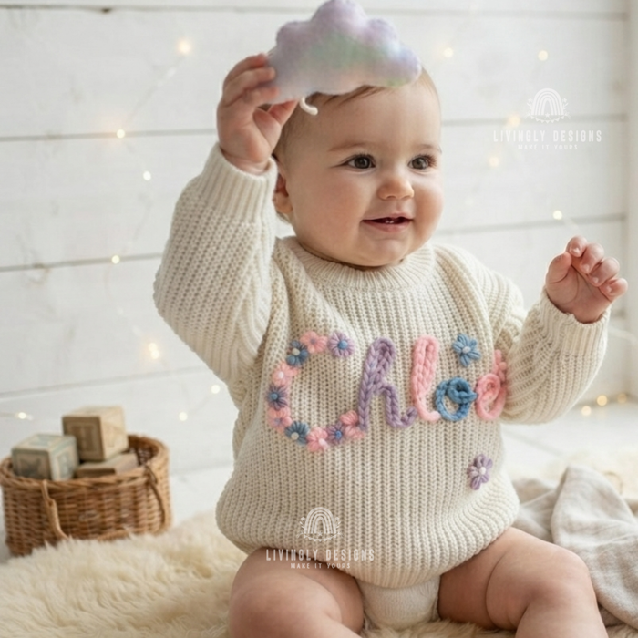 Floral Name Embroidery Custom Toddler Jumper