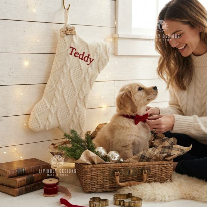 Custom Embroidered Dog Bone Christmas Stocking