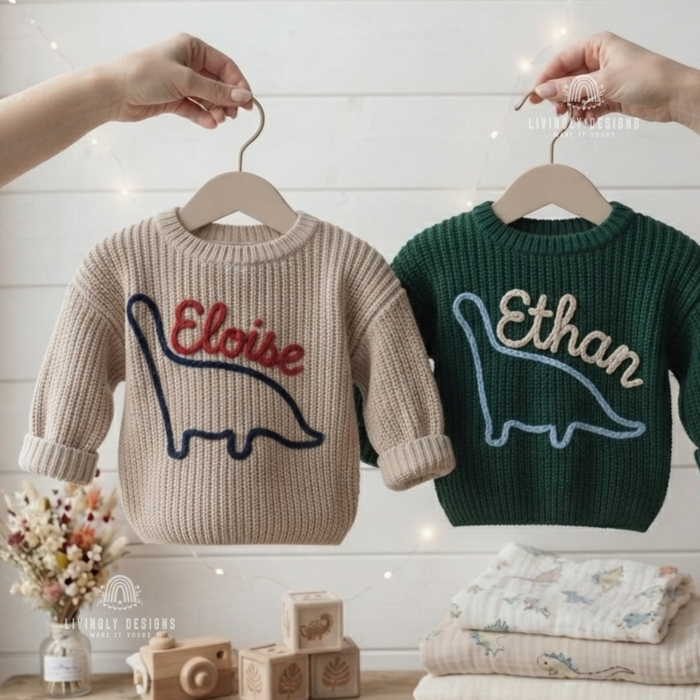 Custom Name Dinosaur Kids Sweater