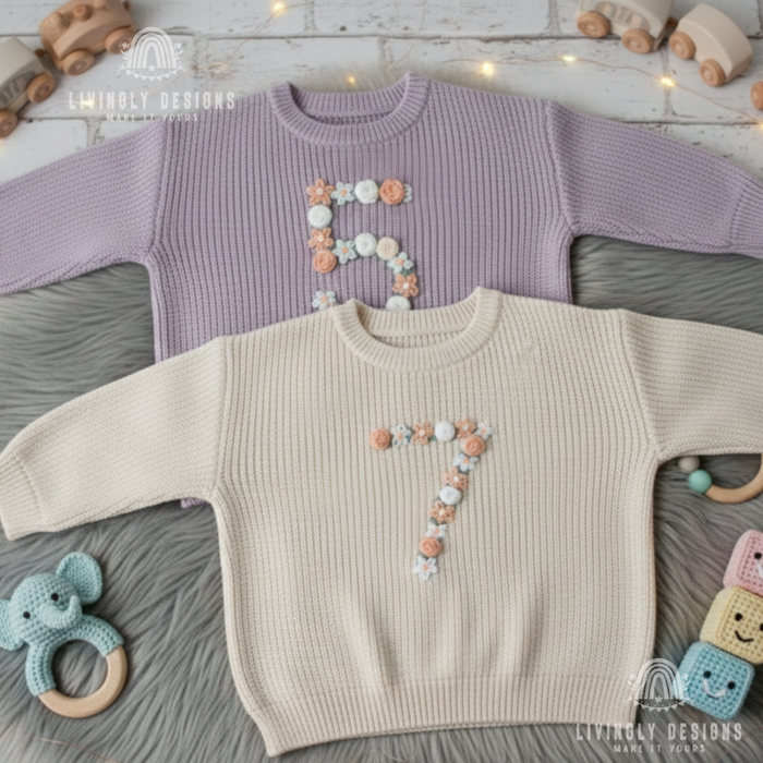 Custom Floral Number Sweater: Kids, Toddlers & Babies Pastel Number Keepsake Jumper