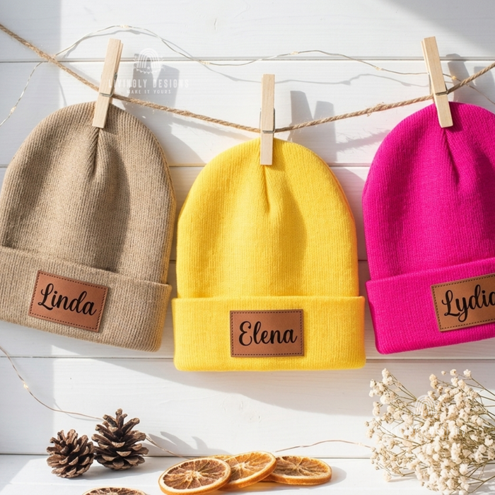 Custom Name Leather Patch Baby Beanie
