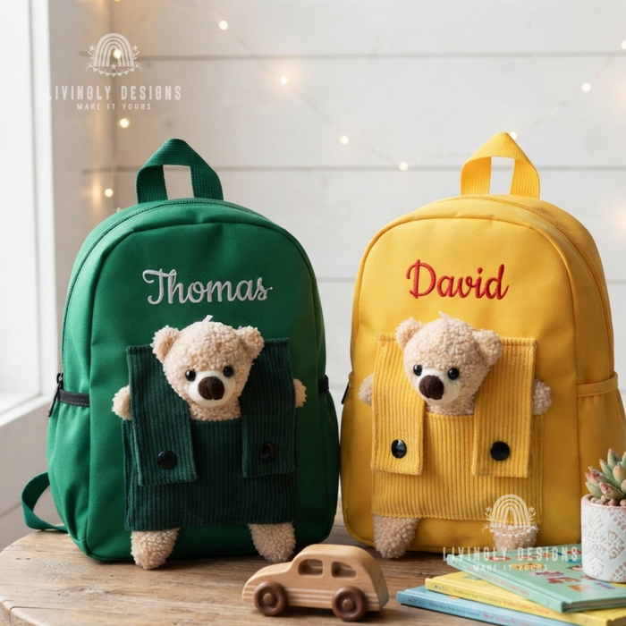 Personalized Teddy Bear Backpack Machine Embroidered Kids School Bag