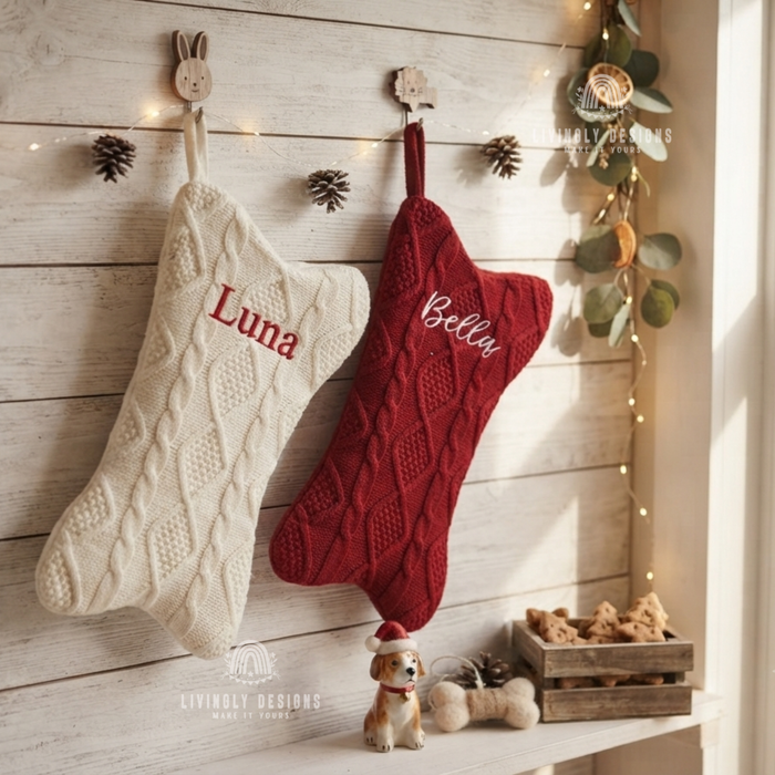 Custom Embroidered Dog Bone Christmas Stocking
