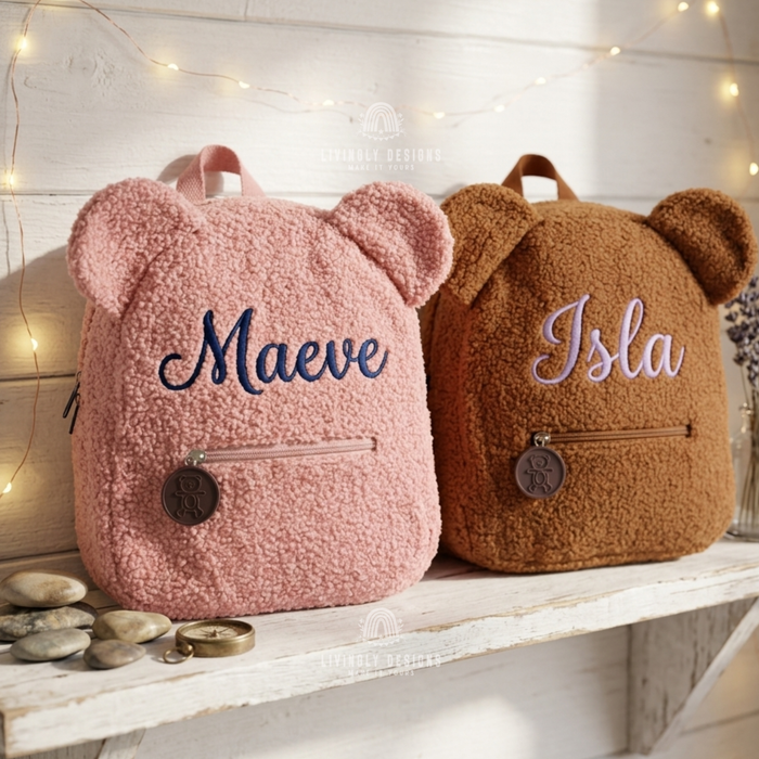 Custom Embroidered Name Teddy Bear Backpack