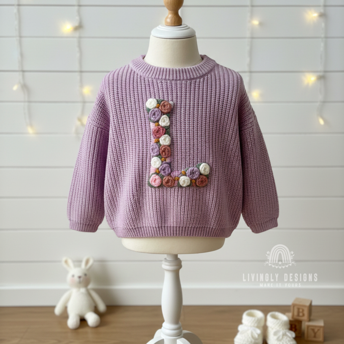 Custom Letter Floral Monogram Kids Jumper