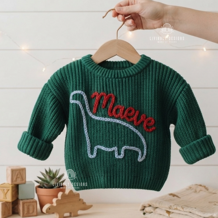 Custom Name Dinosaur Kids Sweater