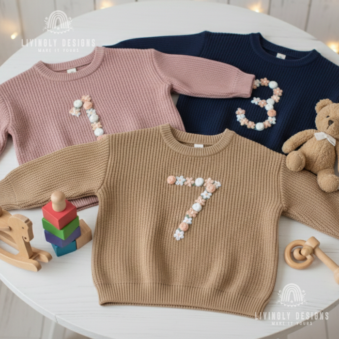 Custom Floral Number Sweater: Kids, Toddlers & Babies Pastel Number Keepsake Jumper