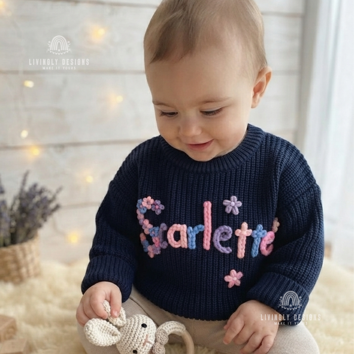 Floral Name Embroidery Custom Toddler Jumper
