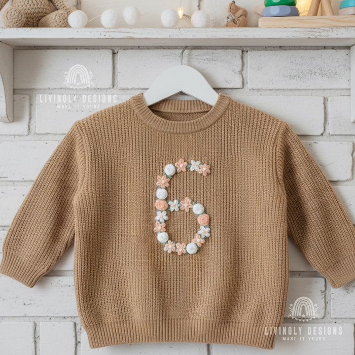 Custom Floral Number Sweater: Kids, Toddlers & Babies Pastel Number Keepsake Jumper