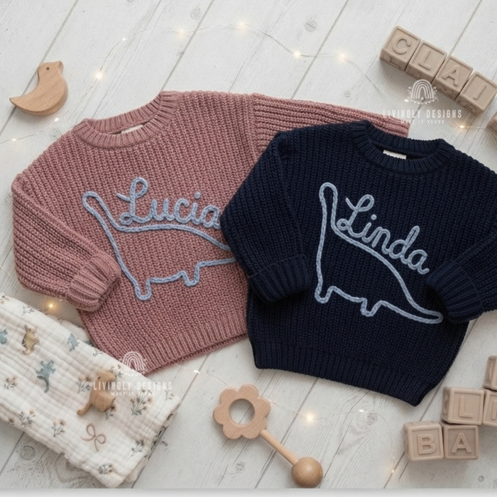 Custom Name Dinosaur Kids Sweater