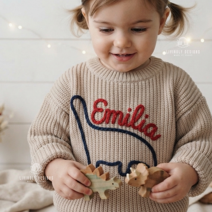 Custom Name Dinosaur Kids Sweater