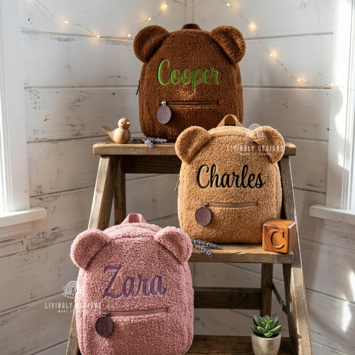 Custom Embroidered Name Teddy Bear Backpack