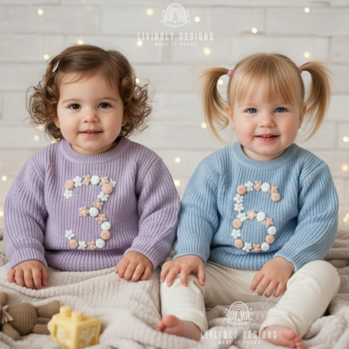 Custom Floral Number Sweater: Kids, Toddlers & Babies Pastel Number Keepsake Jumper