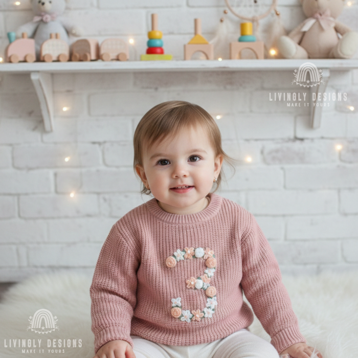 Custom Floral Number Sweater: Kids, Toddlers & Babies Pastel Number Keepsake Jumper