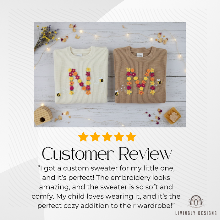 Custom Embroidered Baby Sweater: Fall Floral Bee Monogram