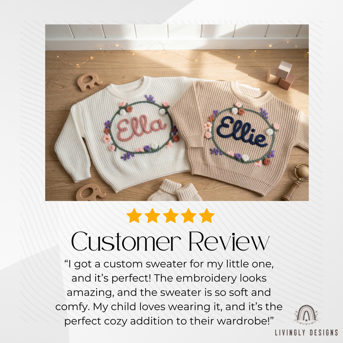 Hand Embroidered Floral Wreath Baby Sweater