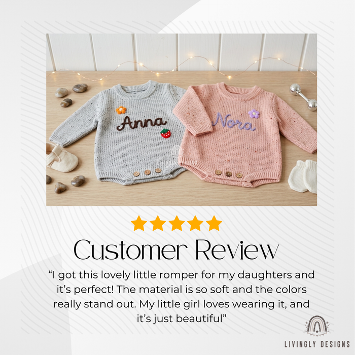 Custom Hand-Embroidered Knit Baby Romper