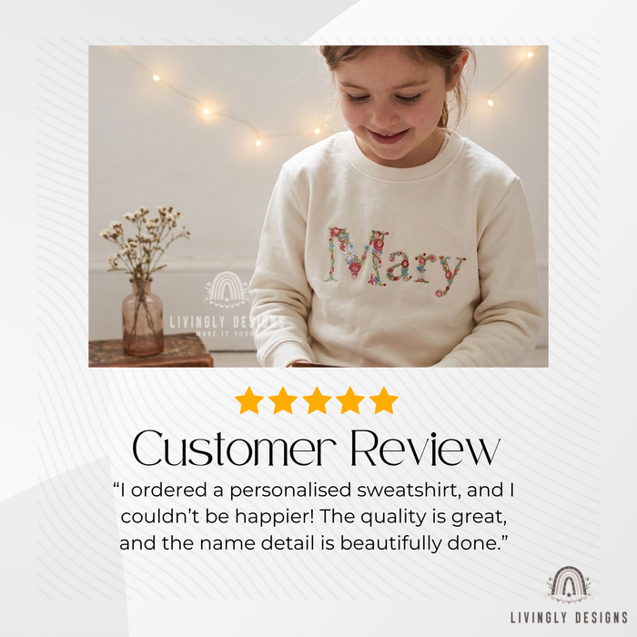 Personalized Floral Name Embroidered Kids Sweater
