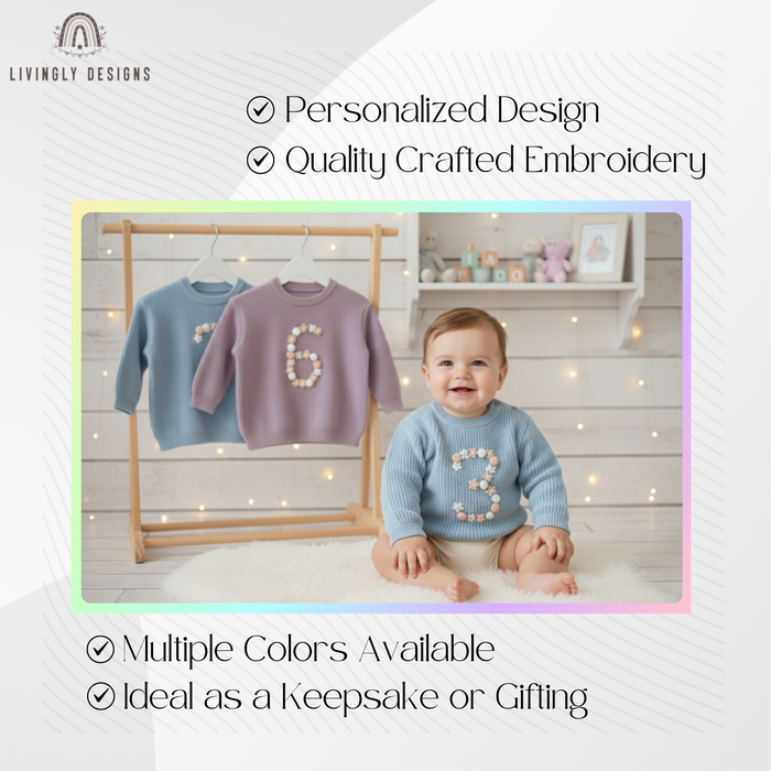 Custom Floral Number Sweater: Kids, Toddlers & Babies Pastel Number Keepsake Jumper