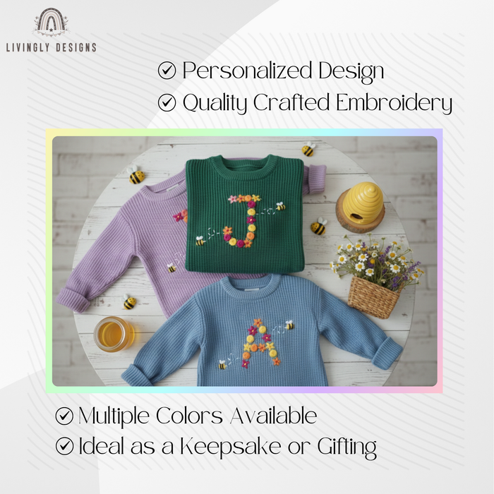 Custom Embroidered Baby Sweater: Fall Floral Bee Monogram