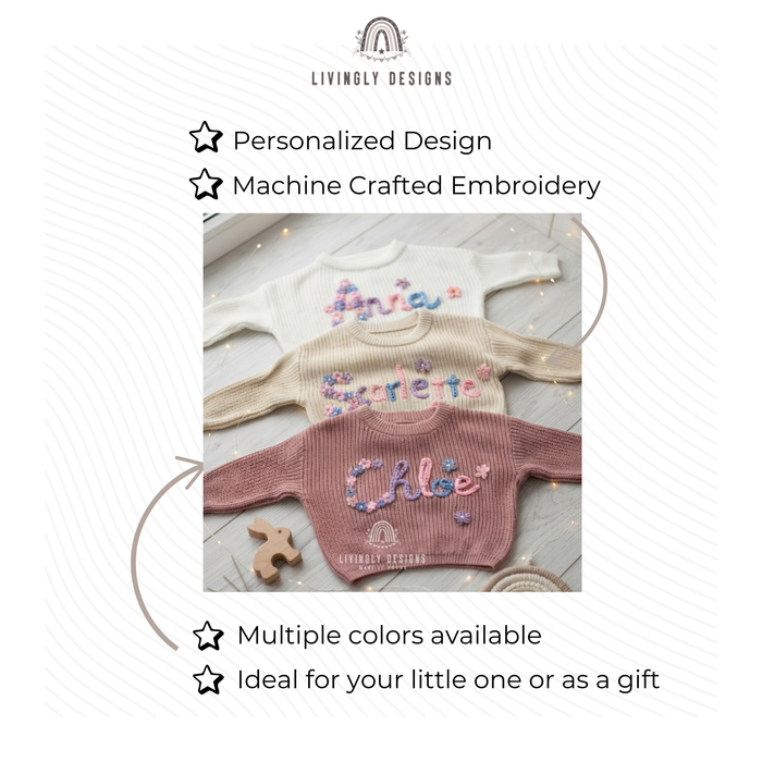 Floral Name Embroidery Custom Toddler Jumper