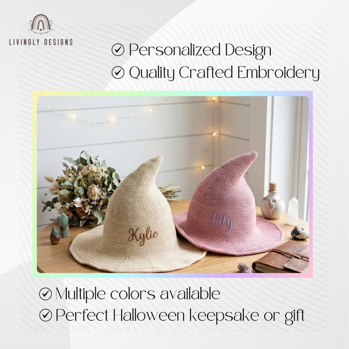 Personalized Embroidered Knit Witch Hat: Foldable Halloween Costume