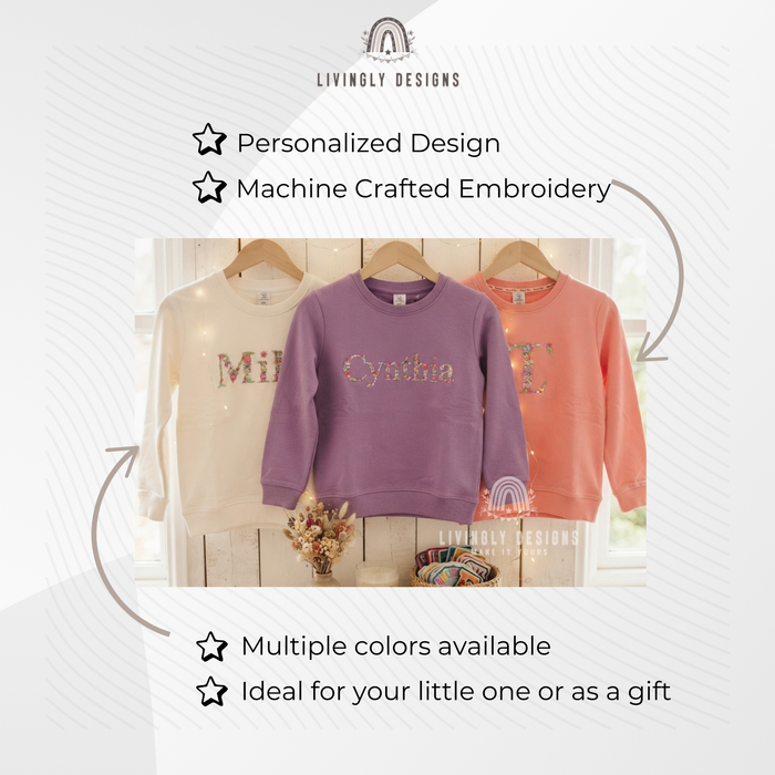 Personalized Floral Name Embroidered Kids Sweater