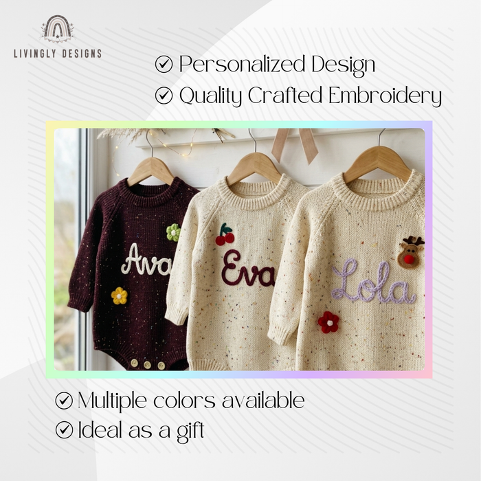 Custom Hand-Embroidered Knit Baby Romper